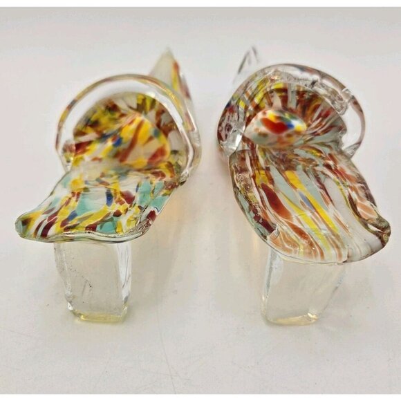 Pair Of Vintage Murano Style Italian Art Glass Slipper Heel Shoe Multicolor Chip - Picture 4 of 14